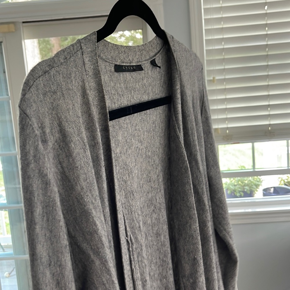Cashmere blend bell sleeve cardigan sweater size L grey